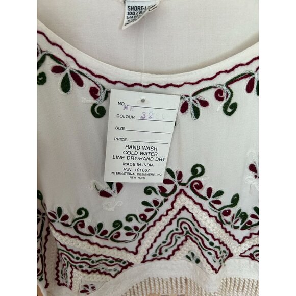 Shoreline White Embroidered Cotton Tank Top & Skirt Set With Fringe Details - Picture 4 of 13